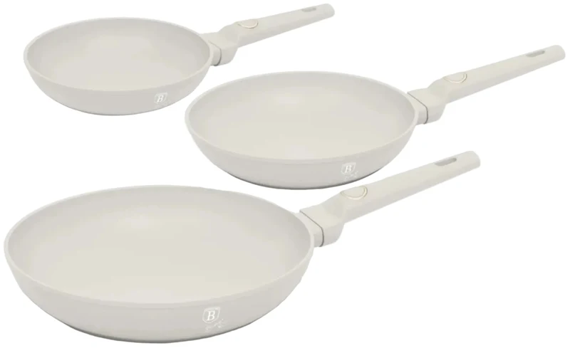 BerlingerHaus Bratpfannenset Matt Creme 3-Teilig - ø 20, 24 & 28 cm - geeignet für alle Wärmequellen - Standard Antihaftbeschichtung