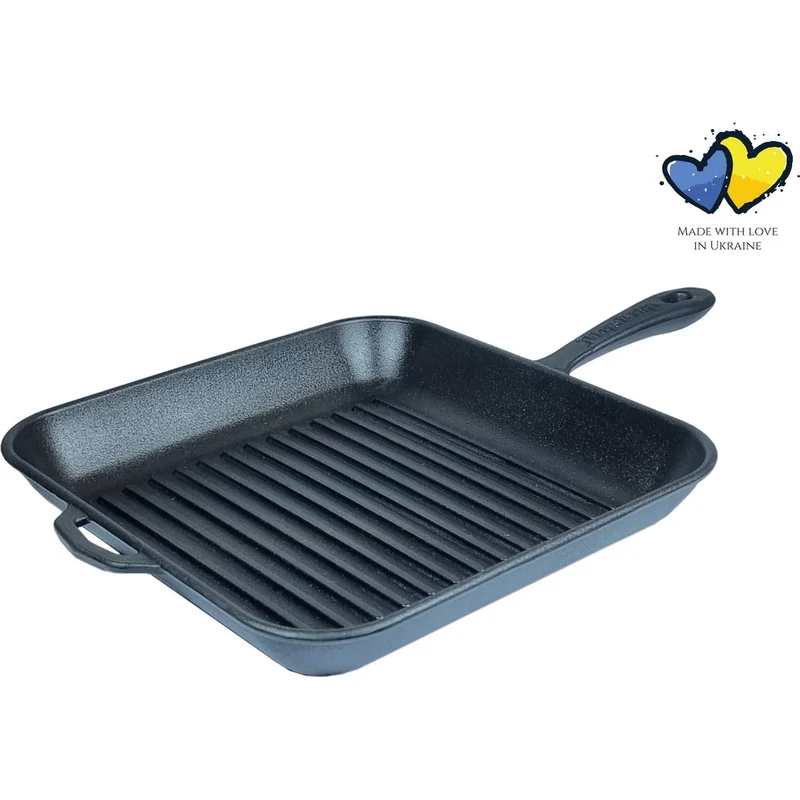 Grillpfanne mit Griff Gusseisen - 28 x 28 x 4 cm Schwarz