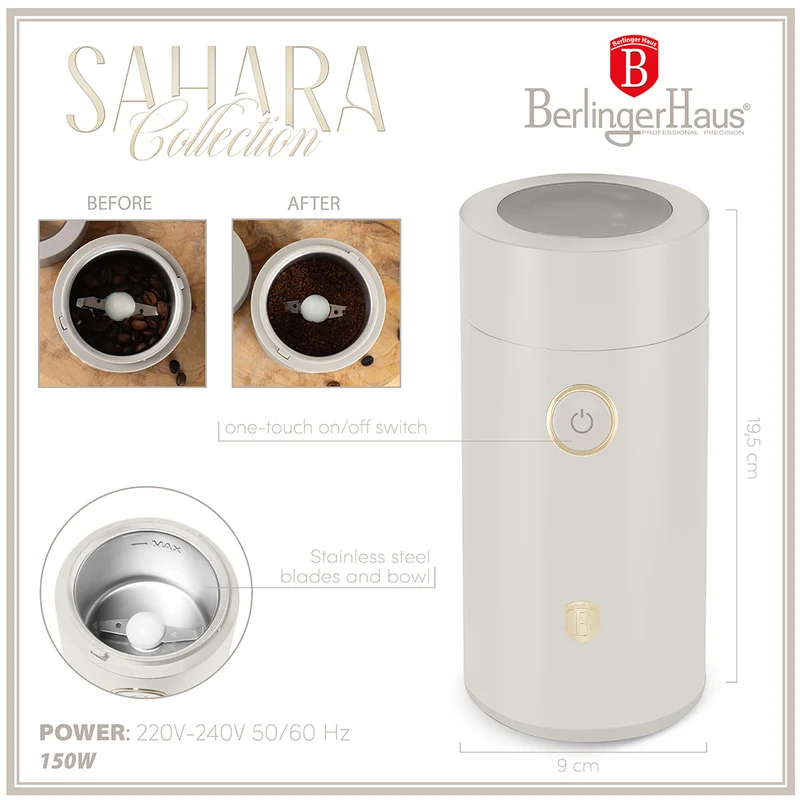 BerlingerHaus Elektrische Kaffeemühle / Kaffeebohnenmühle - Matt Crème - 150W