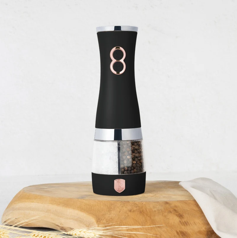 BerlingerHaus Elektrische Pfeffer- und Salzmühle Schwarz Roségold - 2-in-1 - Keramische Mühle