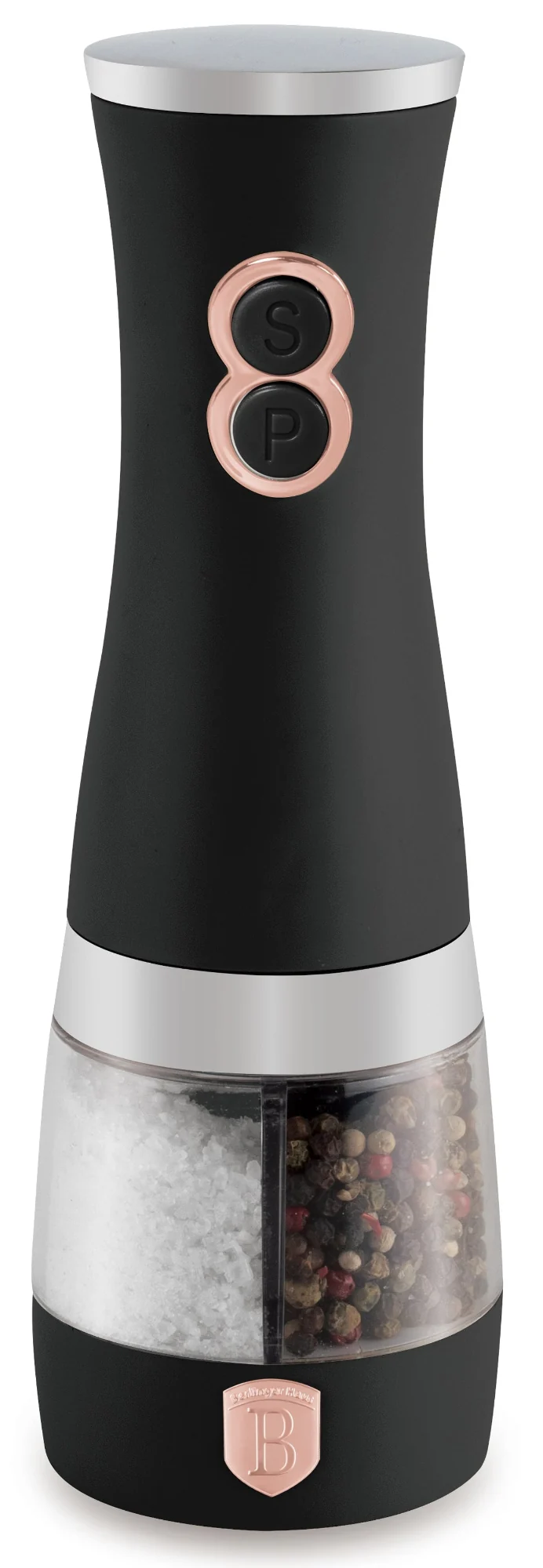 BerlingerHaus Elektrische Pfeffer- und Salzmühle Schwarz Roségold - 2-in-1 - Keramische Mühle