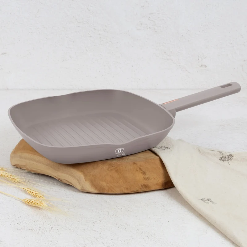 BerlingerHaus Grillpfanne Matt Taupe 28 x 28 cm - geeignet für alle Wärmequellen - Standard Antihaftbeschichtung