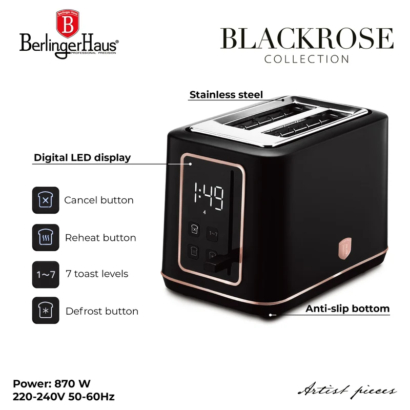 BerlingerHaus Toaster Digital Schwarz Roségold - 2 Schlitze - 870W