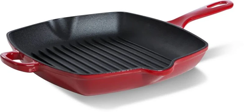 BK Topfset Bourgogne Chili Red Gietijzer 3-teilig - Bräter ø 24, 28 cm & Grillpfanne 26x26 cm - geeignet für alle Wärmequellen