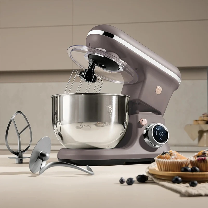 BerlingerHaus Küchenmaschine Taupe - Edelstahl Schüssel 6 Liter - 1500W