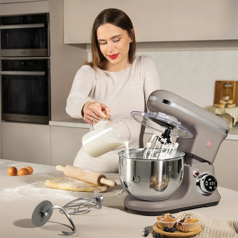 BerlingerHaus Küchenmaschine Taupe - Edelstahl Schüssel 6 Liter - 1500W