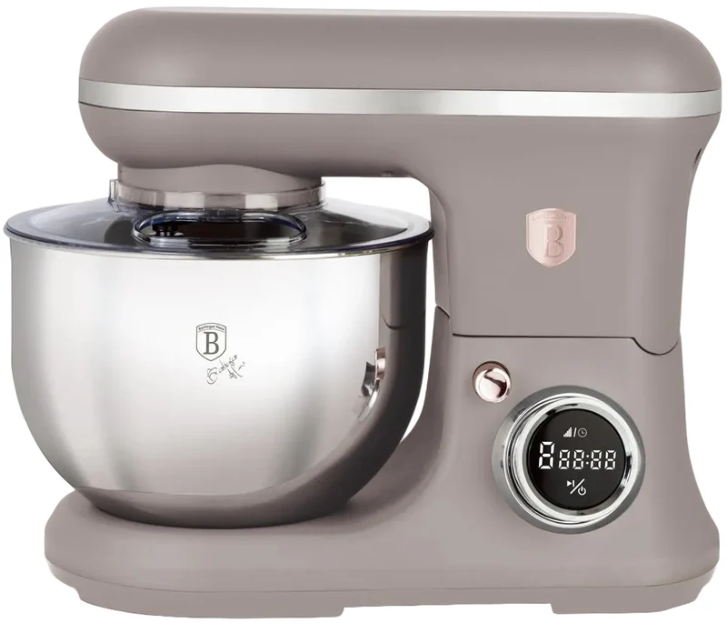 BerlingerHaus Küchenmaschine Taupe - Edelstahl Schüssel 6 Liter - 1500W