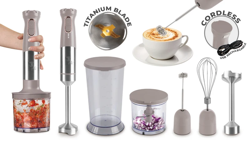 BerlingerHaus Kabelloses Stabmixer Set Matt Taupe – 6-in-1 – 800 W