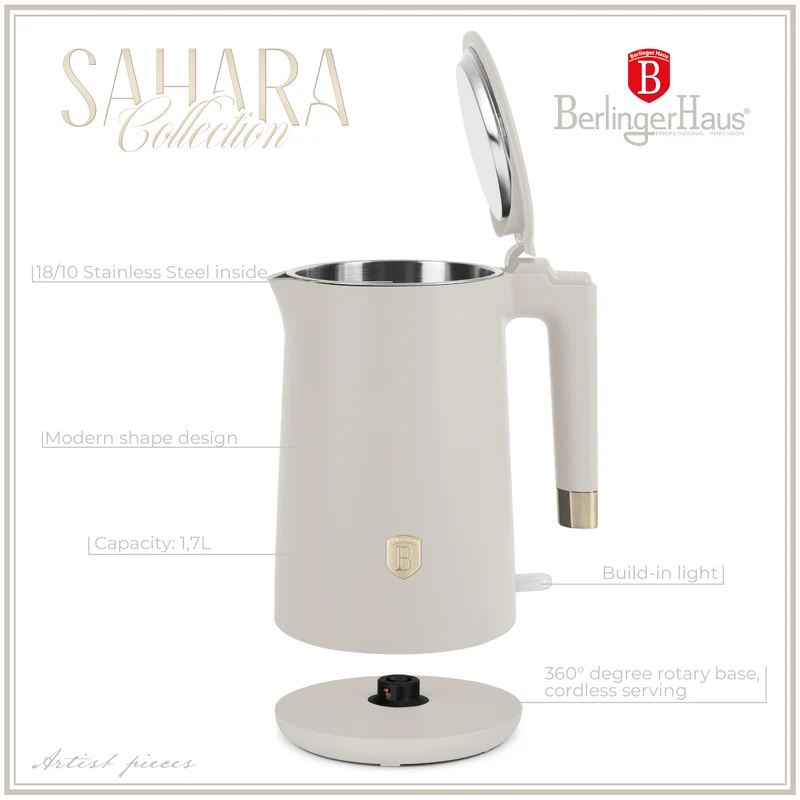 BerlingerHaus Wasserkocher Doppelwandig Matt Creme - 1.7 Liter - 1800W