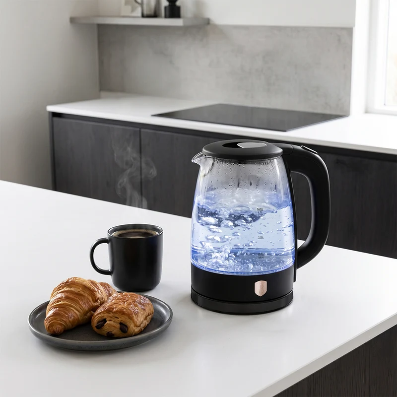 BerlingerHaus Wasserkocher Glas Schwarz Roségold - 1,7 Liter - 2200W