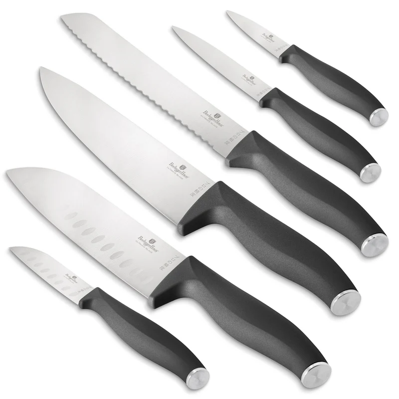 BerlingerHaus Messerset Matt Anthrazit 6-teilig - Kochmesser, Brotmesser, Santokumesser, Officemesser, Schälmesser & Mini Santokumesser