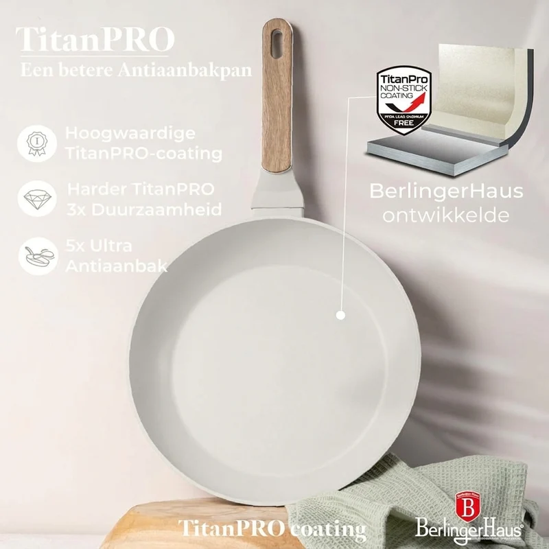 BerlingerHaus Bratpfannenset Nordic Mat Crème 3-Teilig - ø 20, 24 & 28 cm - geeignet für alle Wärmequellen - Standard Antihaftbeschichtung