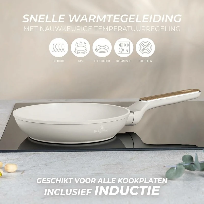 BerlingerHaus Bratpfannenset Nordic Mat Crème 3-Teilig - ø 20, 24 & 28 cm - geeignet für alle Wärmequellen - Standard Antihaftbeschichtung