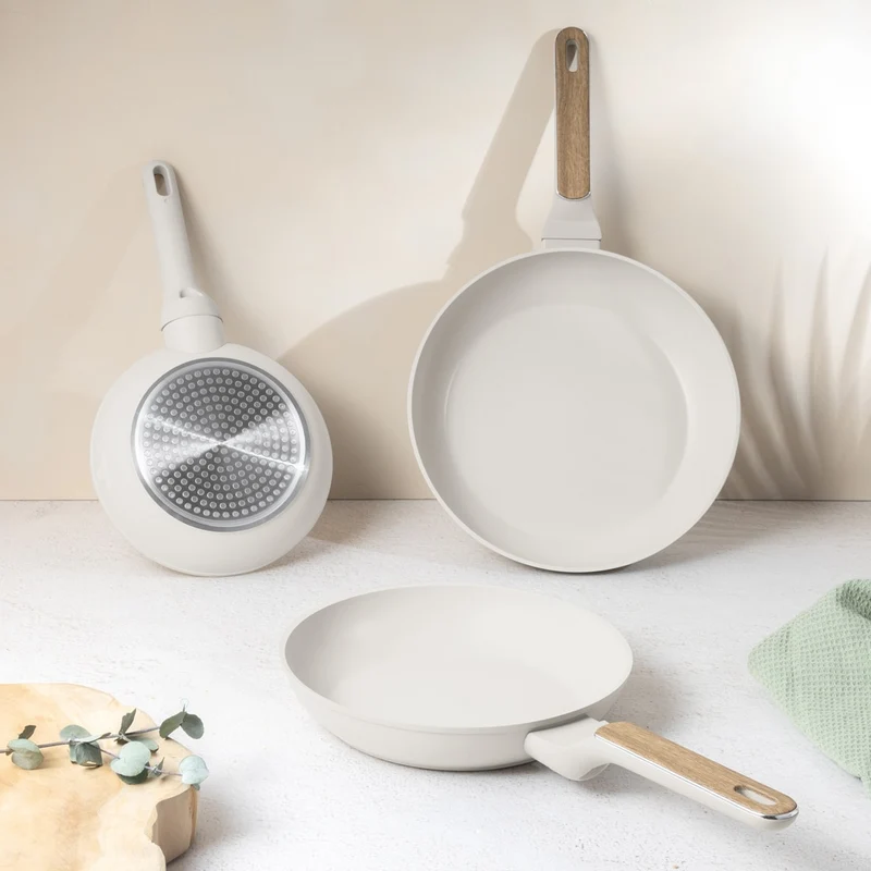 BerlingerHaus Bratpfannenset Nordic Mat Crème 3-Teilig - ø 20, 24 & 28 cm - geeignet für alle Wärmequellen - Standard Antihaftbeschichtung