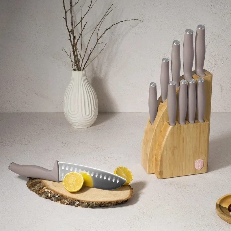BerlingerHaus Messerblock Taupe 10-teilig - Kochmesser, Brotmesser, Santokumesser, Officemesser, Schälmesser & 4 Steakmesser
