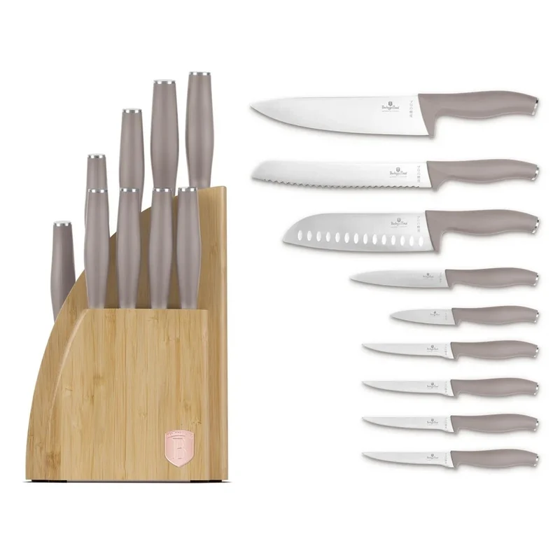 BerlingerHaus Messerblock Taupe 10-teilig - Kochmesser, Brotmesser, Santokumesser, Officemesser, Schälmesser & 4 Steakmesser