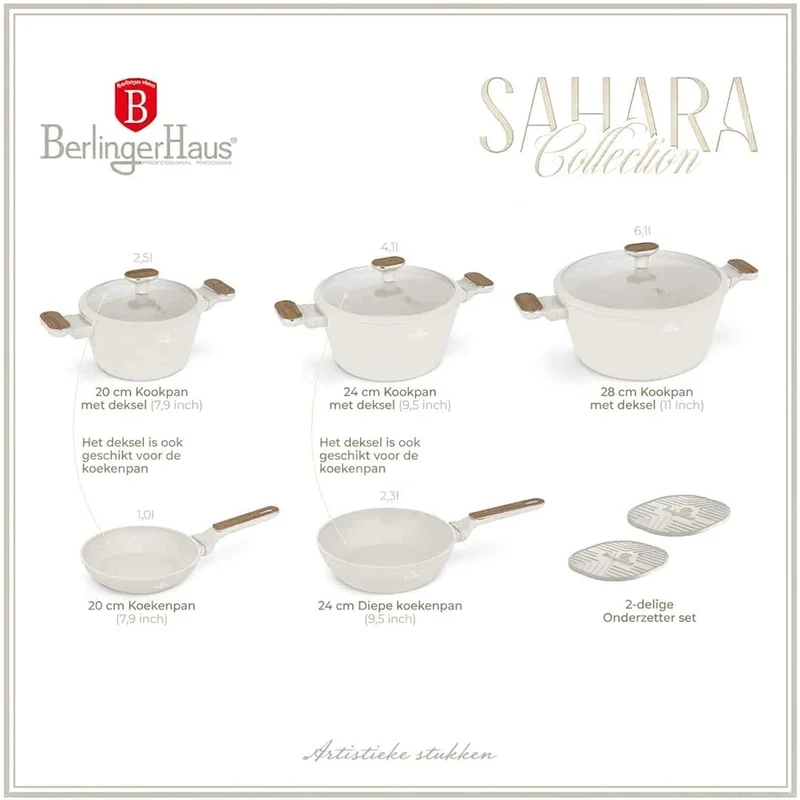 BerlingerHaus Topfset Nordic Mat Crème 7-Teilig - Kochtopf ø 20, 24, 28 cm & Bratpfanne ø 20, 24 cm - geeignet für alle Wärmequellen