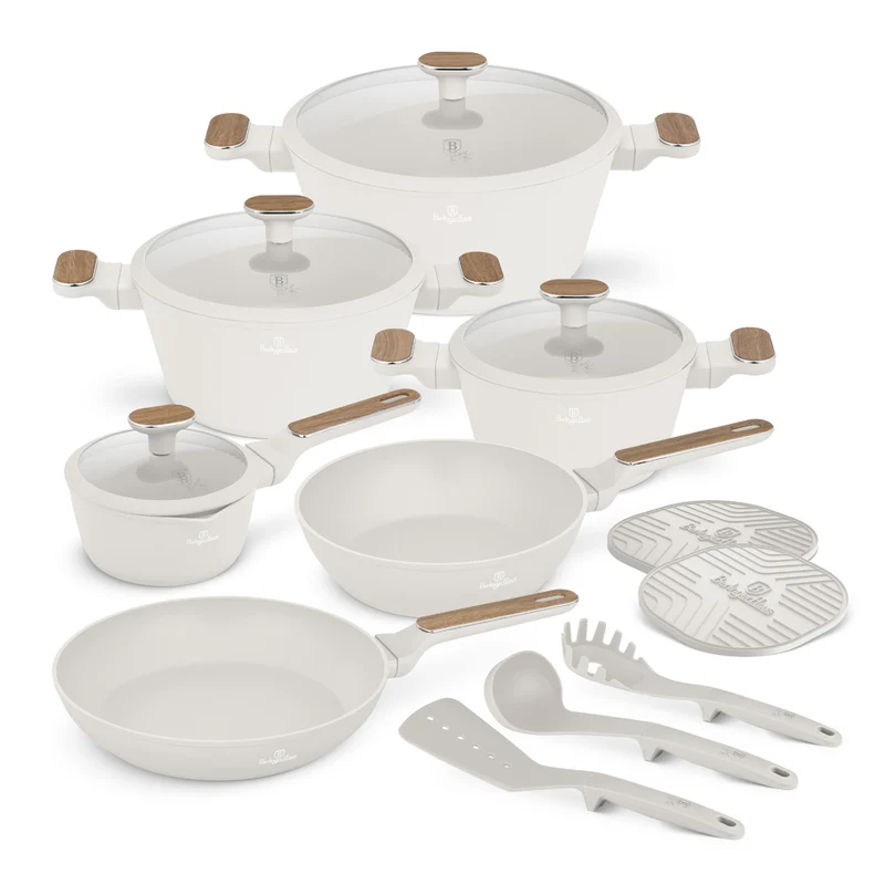 BerlingerHaus Topfset Nordic Matt Crème 11-Teilig - Kochtopf ø 20, 24, 28 cm, Bratpfanne ø 24, 28 cm & Stielkasserolle ø 16 cm - geeignet für alle Wärmequellen