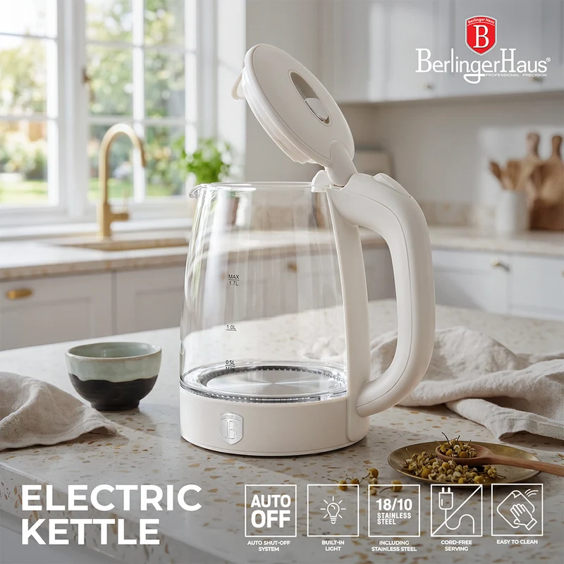 BerlingerHaus Wasserkocher Glas Matt Creme - 1,7 Liter - 2200W