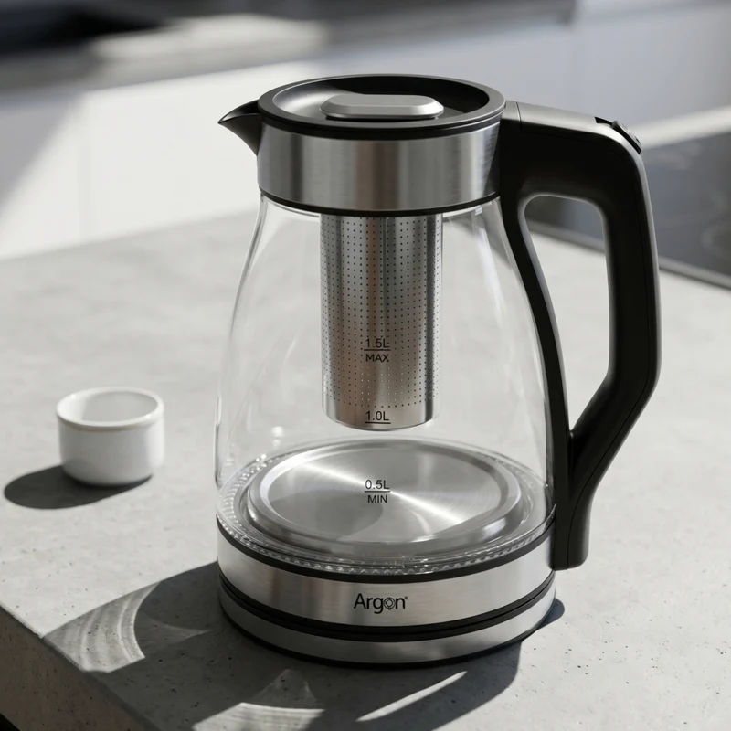 Argon Wasserkocher Glas / RVS mit Filter - 1,5 Liter - 1500 W