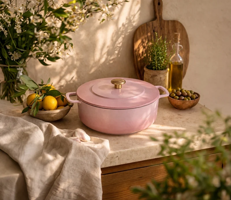 Combekk Bräter mit Deckel Gusseisen Pink ø 28 cm / 5.3 Liter - emaillierte Antihaftbeschichtung