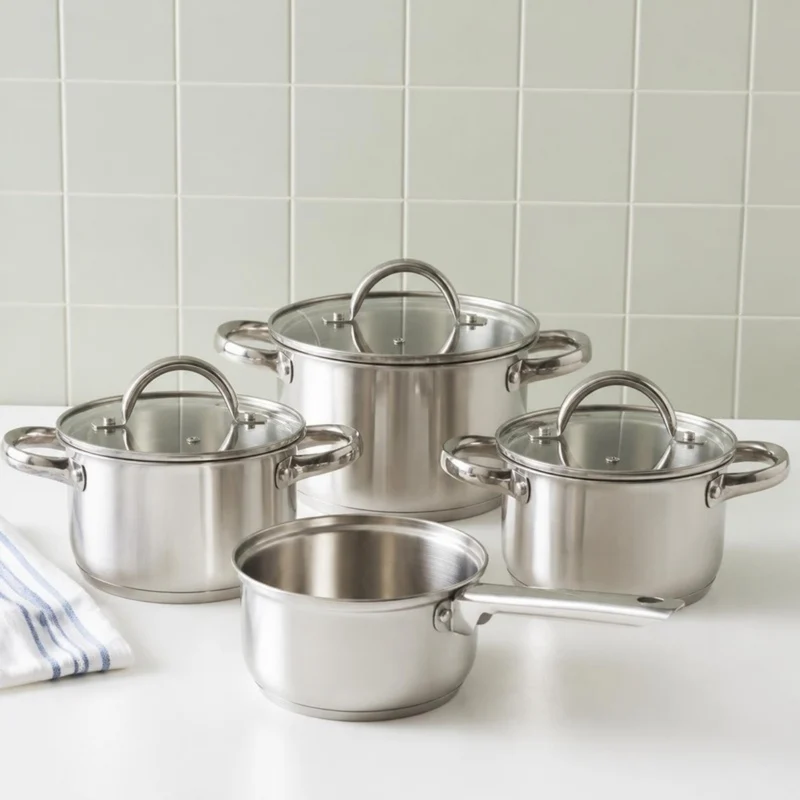 Cooking Topfset 4-teilig Edelstahl - Kochtopf ø 16, 18, 20 cm & Stielkasserolle ø 16 cm - geeignet für alle Wärmequellen