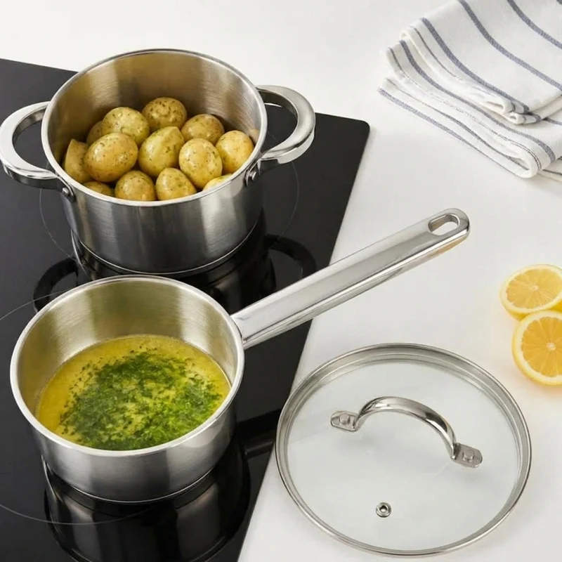 Cooking Topfset 4-teilig Edelstahl - Kochtopf ø 16, 18, 20 cm & Stielkasserolle ø 16 cm - geeignet für alle Wärmequellen