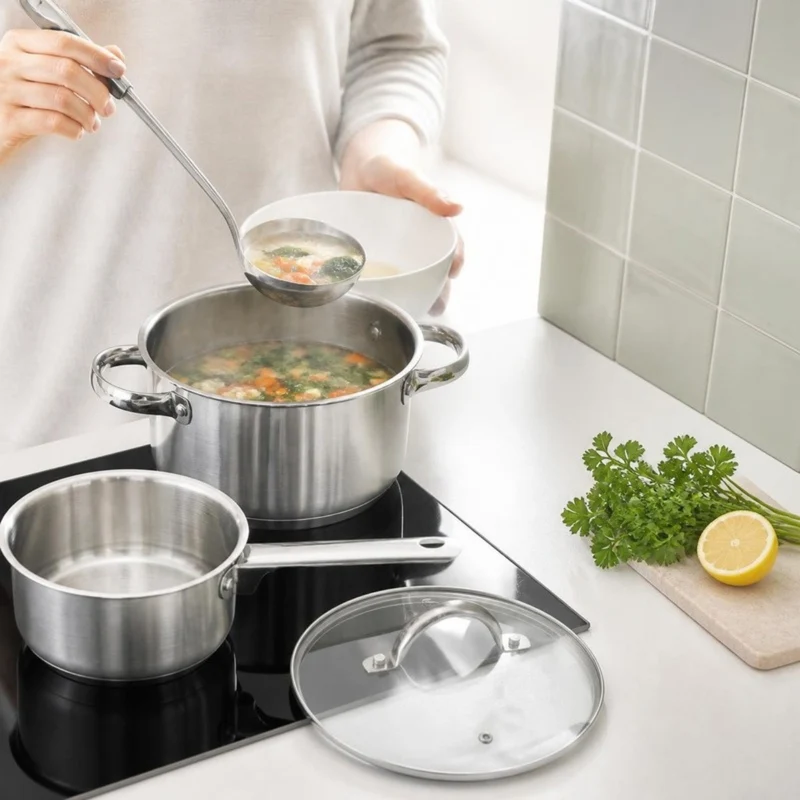Cooking Topfset 4-teilig Edelstahl - Kochtopf ø 16, 18, 20 cm & Stielkasserolle ø 16 cm - geeignet für alle Wärmequellen