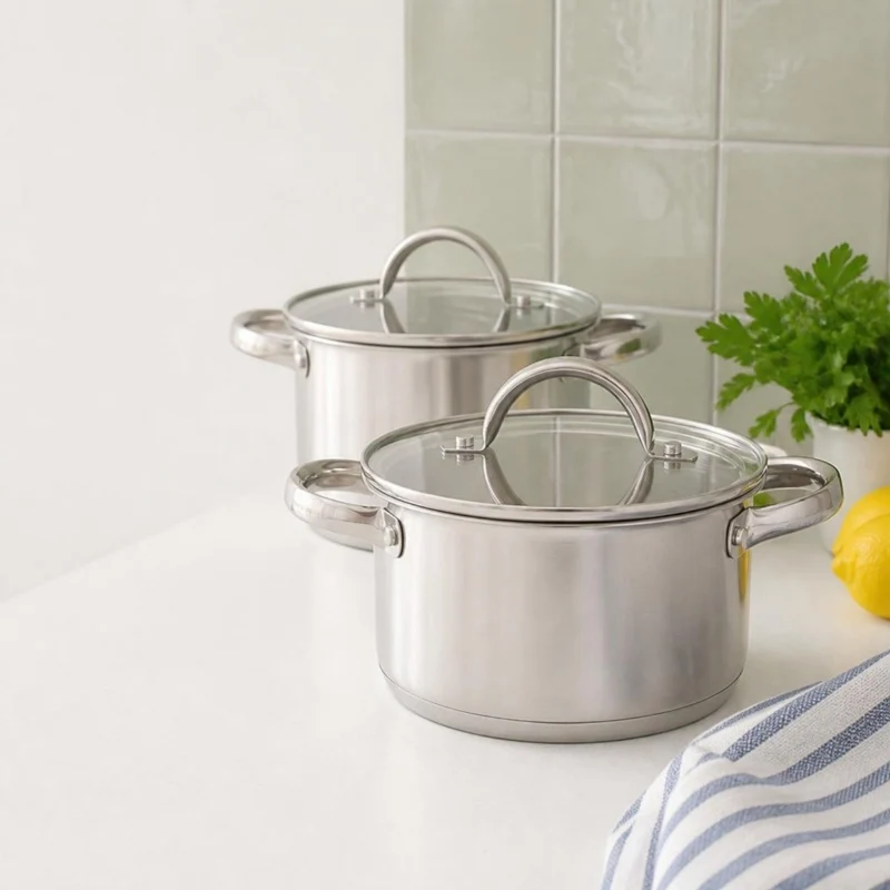 Cooking Topfset 4-teilig Edelstahl - Kochtopf ø 16, 18, 20 cm & Stielkasserolle ø 16 cm - geeignet für alle Wärmequellen