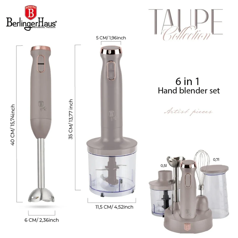 BerlingerHaus Stabmixer Set Matt Taupe – 6-in-1 – 800 W
