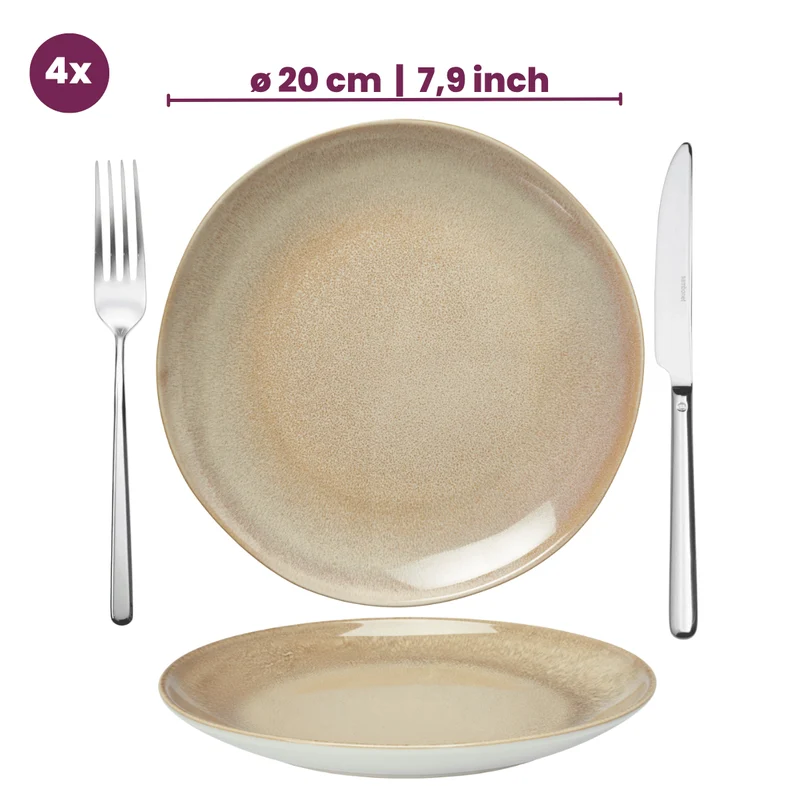 Cookinglife Serene Sand 12-teiliges Geschirrset / 4 Personen - 4 Speiseteller, 4 Frühstücksteller und 4 Schüsseln