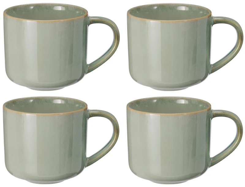 Cookinglife Kaffeetassen Serene Green 330 ml – Steingut – 4er-Set