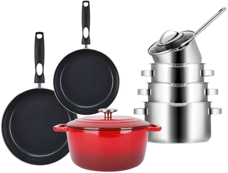 Sola Topfset Pearl 7-teilig Edelstahl - Induktion geeignet - Kochtopf ø 16, 18, 20 cm & Stieltopf ø 16 cm + Bratpfanne ø 24, 28 cm + Bräter ø 24 cm