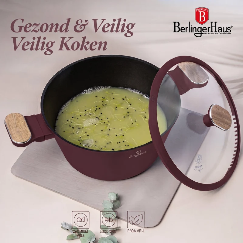 BerlingerHaus Topfset Nordic Matt Bordeaux 7-teilig - Kochtopf ø 20, 24, 28 cm, Bratpfanne ø 20 & 24 cm - Geeignet für alle Wärmequellen