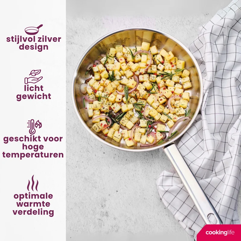 Cookinglife Bratpfanne Superior Edelstahl Ø 24 cm – geeignet für alle Wärmequellen – ohne Antihaftbeschichtung