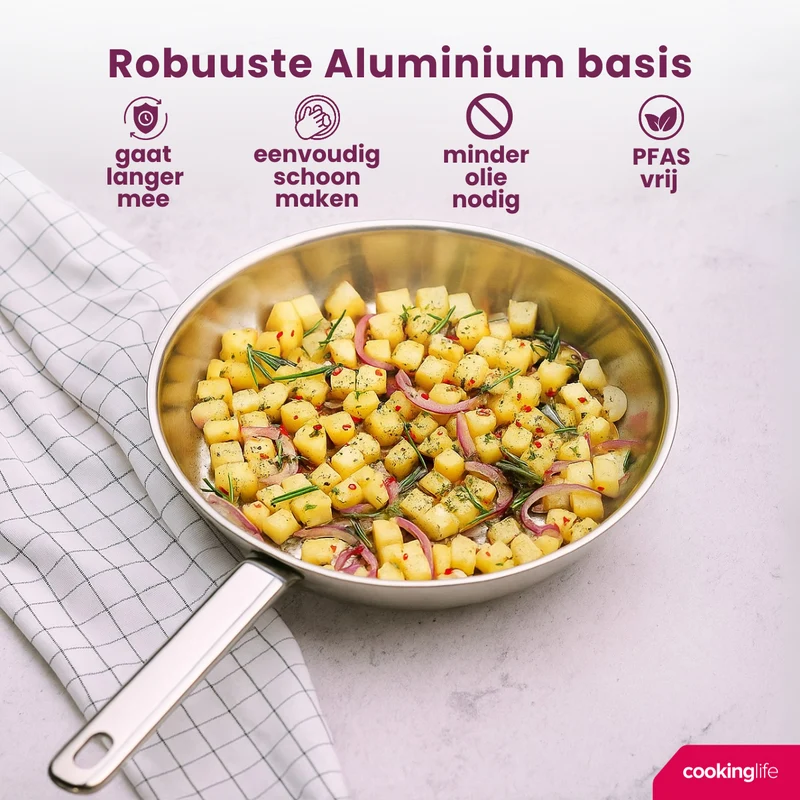 Cookinglife Bratpfannenset Superior Ø 24 und 28 cm – geeignet für alle Wärmequellen – ohne Antihaftbeschichtung