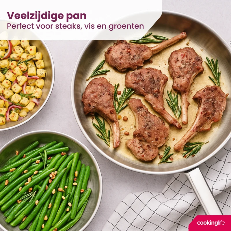Cookinglife Bratpfanne Superior Edelstahl Ø 24 cm – geeignet für alle Wärmequellen – ohne Antihaftbeschichtung