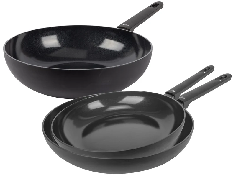 Cookinglife Pfannenset Black Cera 3-teilig - Wokpfanne ø 28 cm + Bratpfannen ø 24 & 28 cm - geeignet für alle Wärmequellen - keramische Antihaftbeschichtung
