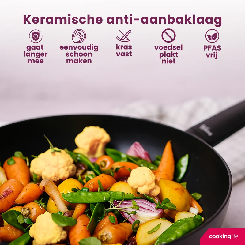 Cookinglife Wokpfanne Black Cera Ø 28 cm – keramische Antihaftbeschichtung