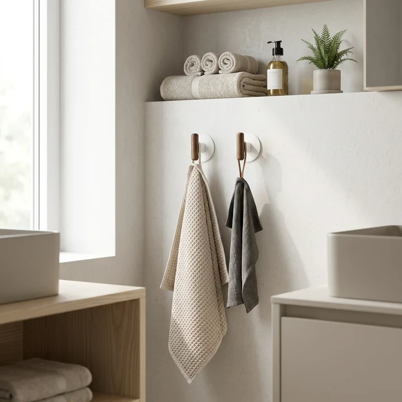 Zelfklevend handdoekhaakje metaal/hout 2 stuks Five® Cassie