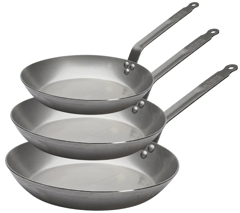 De Buyer Bratpfannenset Lyonnaise Carbone Plus 3-teilig - Stahlblech - ø 20, 24 & 28 cm - ohne Antihaftbeschichtung