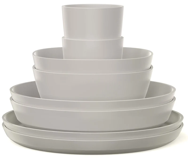Mepal Geschirrset Silueta Nordic White 8-teilig / 2 Personen - 2 Teller, 2 tiefe Teller, 2 Schalen und 2 Becher