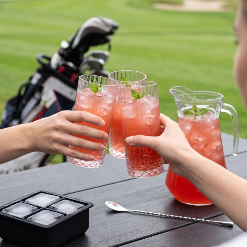 Cocktail-Set Dolle Mina - Karaffe 1,6 L mit 6 Longdrinkgläsern 490 ml, Barlöffel & Eiswürfelform