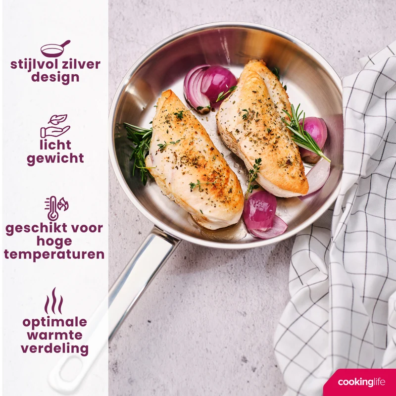Edelstahl-Bratpfanne Superior - 20 cm Durchmesser - für alle Herdarten geeignet, ohne Antihaftbeschichtung - Cookinglife