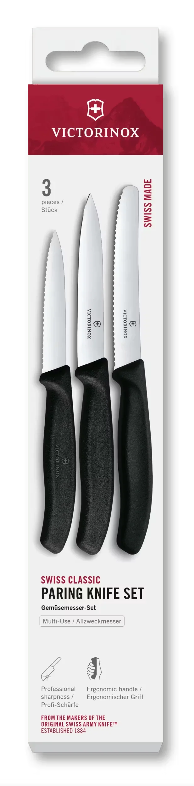 Victorinox Gemüsemesser-Set Swiss Classic Schwarz 3-teilig - Tomatenmesser, Officemesser & Schälmesser