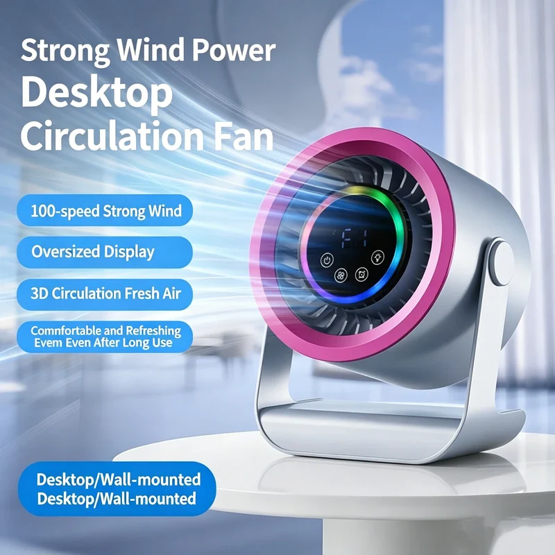 3600mAh Bureauventilator met 100 Snelheden en Digitale Display