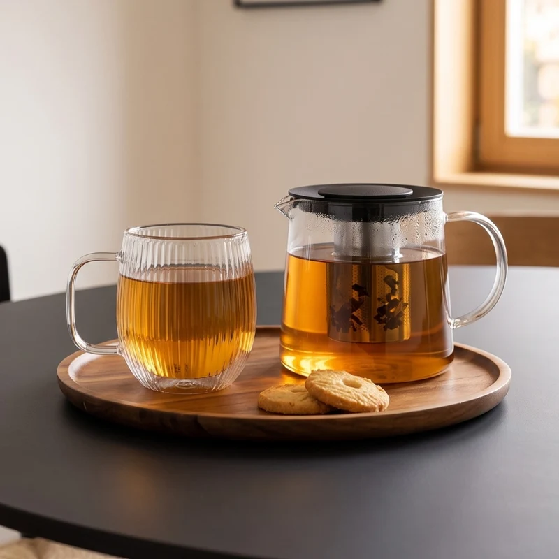 Cookinglife Doppelwandige Kaffee- / Teegläser mit Henkel Lines - 350 ml - 2 Stück