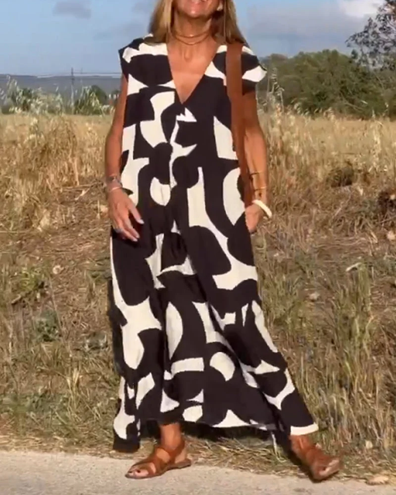 Dua | Bedrucktes Kleid mit V-Ausschnitt