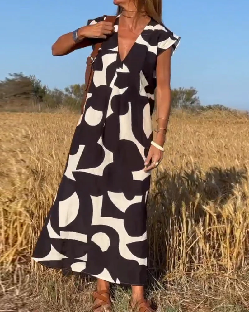 Dua | Bedrucktes Kleid mit V-Ausschnitt