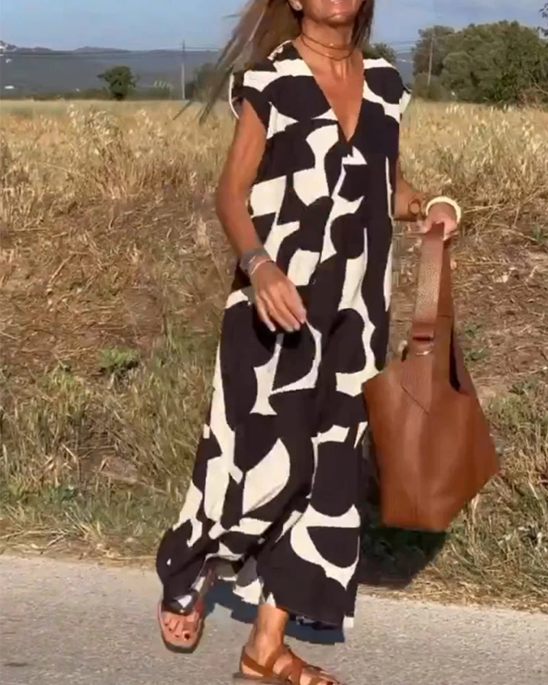Dua | Bedrucktes Kleid mit V-Ausschnitt